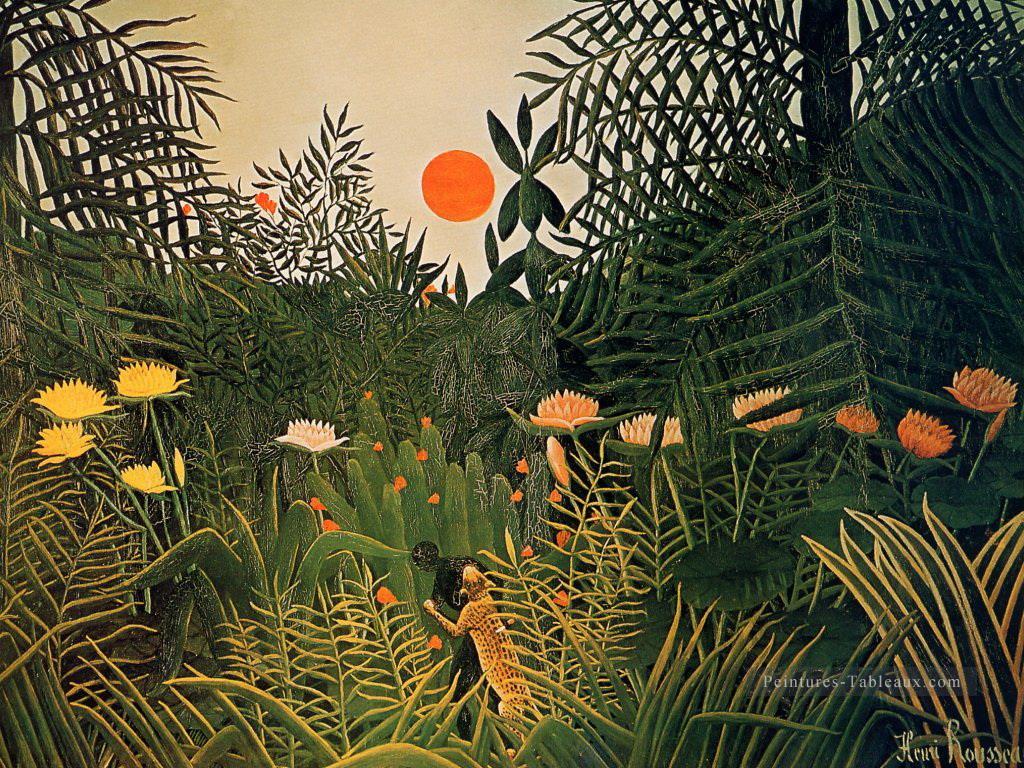 Negro attaqué par un Jaguar 1910 Henri Rousseau post impressionnisme Naive primitivisme Peintures à l'huile